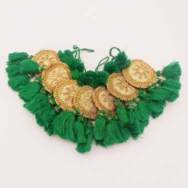 Set of 2 Embroidered Tassels, Green and Gold Tassels, Indian Tassels